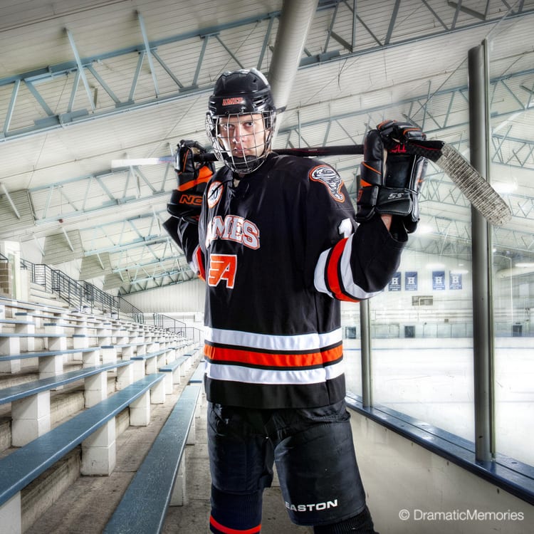 Sports Senior Pictures Hockey Player at Rink