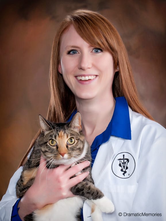 veterinarian holding a cat in her arms
